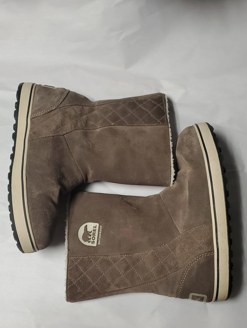 Sorel Women's Glacy Taupe Suede Waterproof Fleece-Lined Mid-Calf Boots Size 9